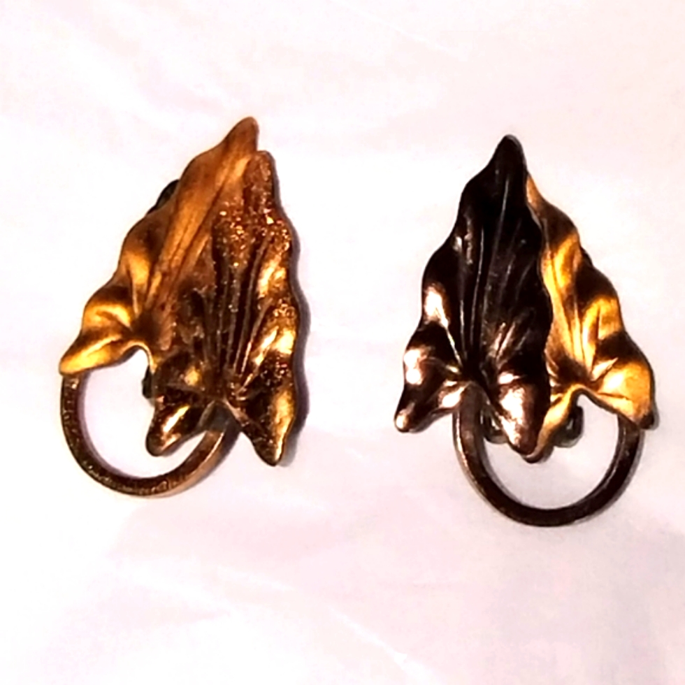 Vtg Matisse Renoir Signed Mcm Modernist Leaf Clip Earrings